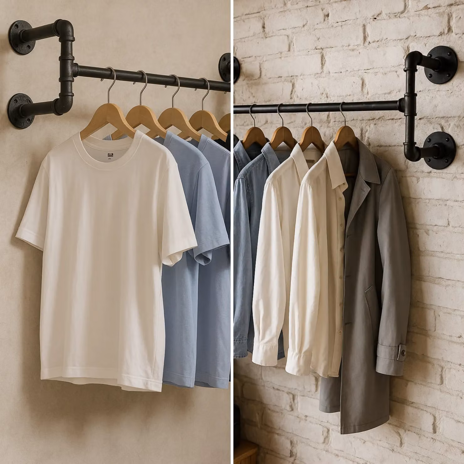 Storvo Industrial Heavy Duty Matt Black Metal Pipe Wall-Mounted Floating Hanging Rail, W/D/H: 109 x 35 x 50 cm – 2