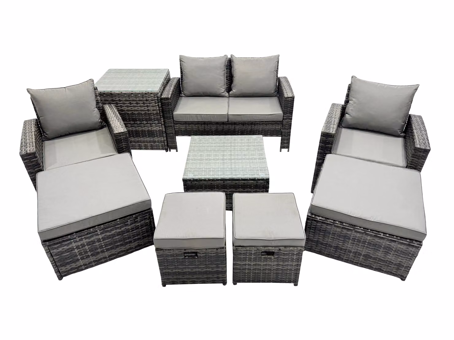 Fimous Lounge Sofa Coffee Table Set with Side Table and 4 Footstools in Dark Grey – 2