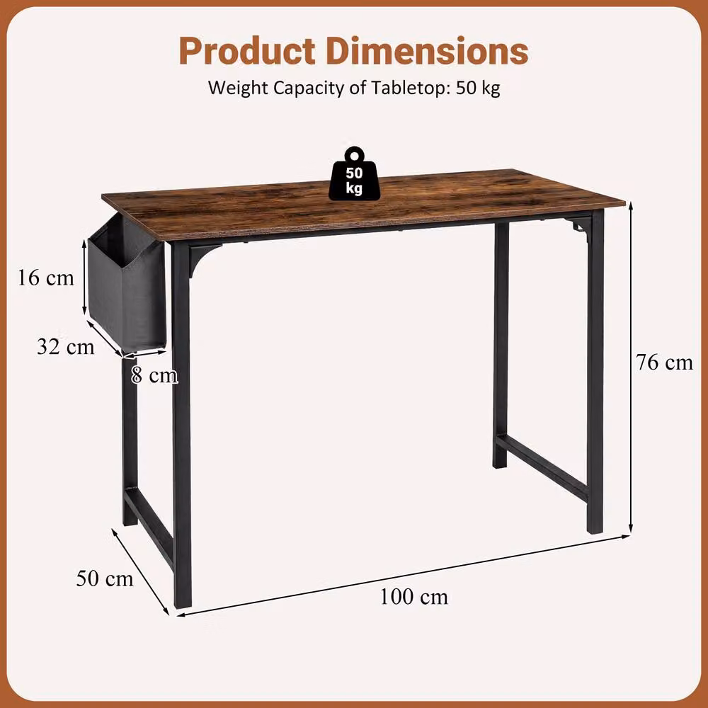 Gymax Small Computer Writing Desk with Storage Bag in Brown – 2
