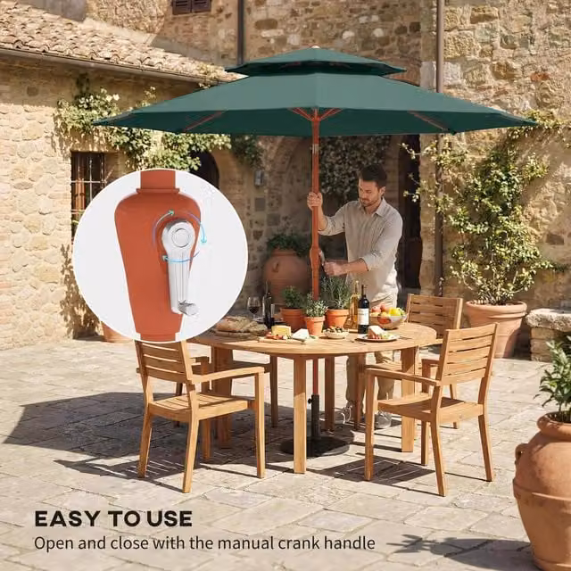 Outsunny 2.7 m Double Top Garden Parasol in Green