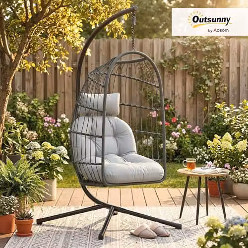 Outsunny Hanging Egg Chair with Stand in Grey – 2