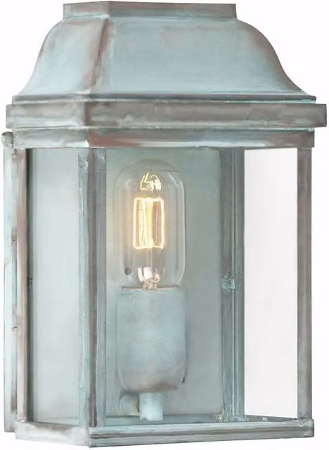 Netlighting Victoria Single Light Outdoor Wall Lantern in Green Verdigris with Brass Details, IP44, E27