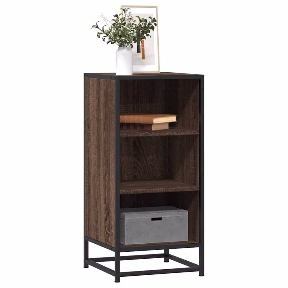 Berkfield Home Brown Oak Industrial Sideboard in Engineered Wood and Metal, W/D/H: 35.0 x 35.0 x 76.0 cm – 2