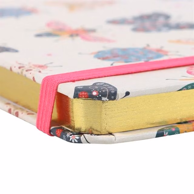 KDMK Floral Insect Delight A5 Lined Hardcover Notebook with Elastic Closure and Bookmark in White, Gold and Pink