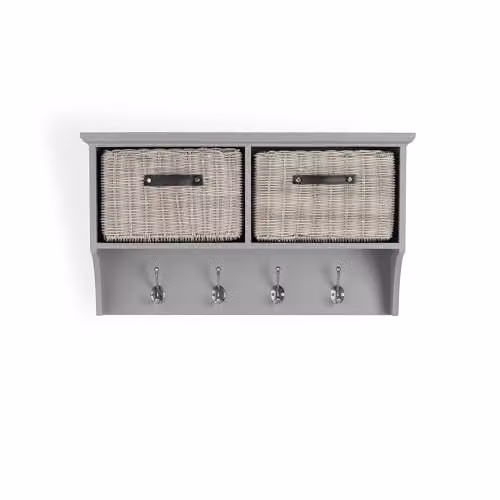 Tetbury Wall Mounted Coat Rack with Storage Baskets in Dove Grey, Small – 1
