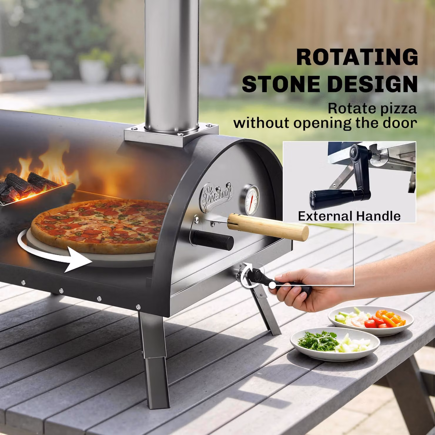 Outsunny Portable Pellet Wood Fired Outdoor Pizza Oven with 12 inch Rotating Stone, Stainless Steel Construction and Thermometer – 5