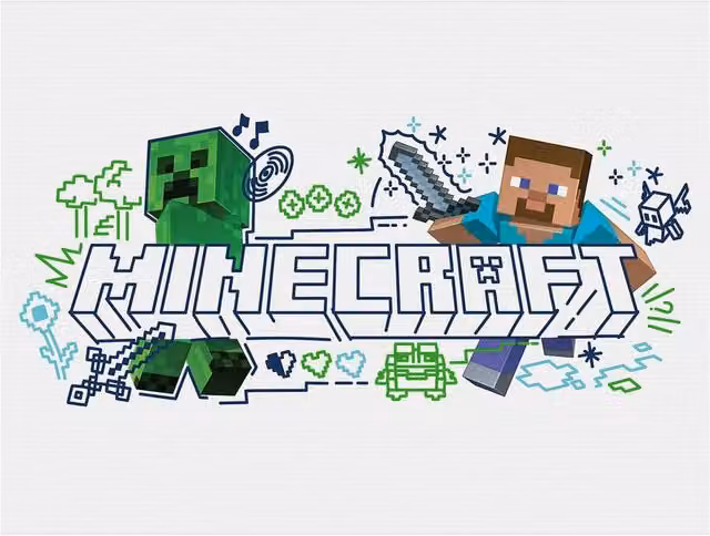 Minecraft Multicolour Canvas Print on White Textile and Wood