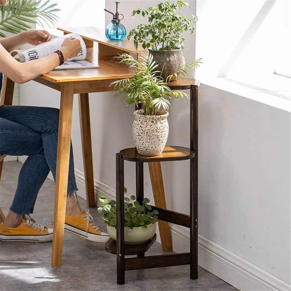 EONLION Brown Bamboo Indoor Plant Stand and Flower Shelf, Height: 75 cm, Width: 100 cm – 2