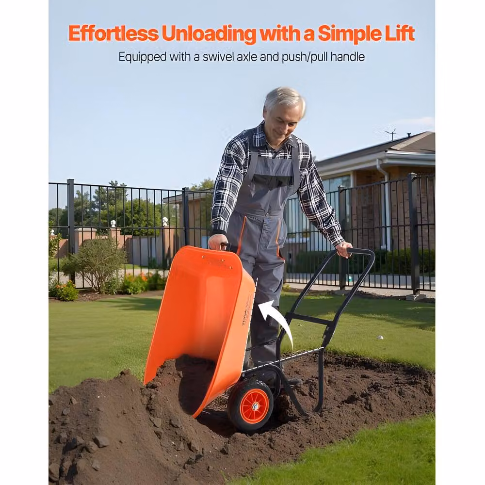 VEVOR Sturdy Metal Garden Dump Cart in Orange, 5 Cu Ft Capacity – 3