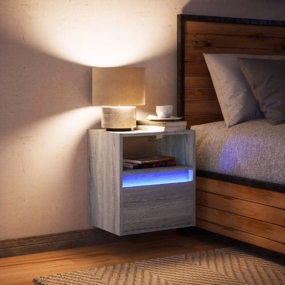 Berkfield Home Wall-mounted Bedside Cabinet with Integrated LED Lights, Grey Sonoma – 3