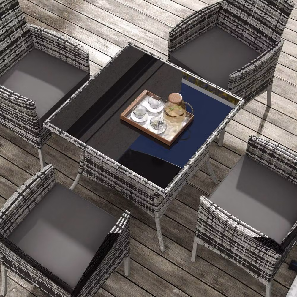 Wyld Haus Hayosa Yoka 4 Seater Garden Dining Set in Mixed Grey Rattan with Cushions – 6