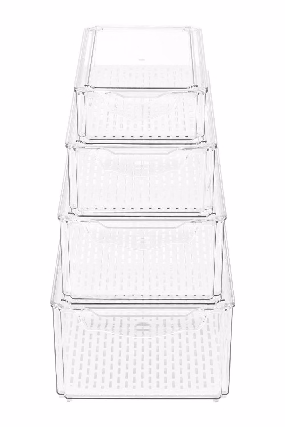 Living and Home Set of 4 Stackable Transparent Plastic Fridge Organiser Storage Boxes with Drain Board – 2