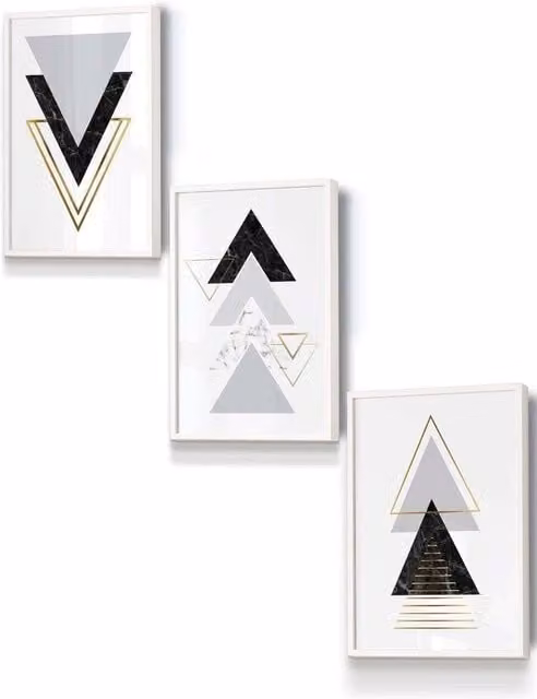 ARTZE Modern Geometric Triangle Set Framed Wall Art in Black, Grey and White, W: 33 cm, H: 45 cm, D: 20 mm