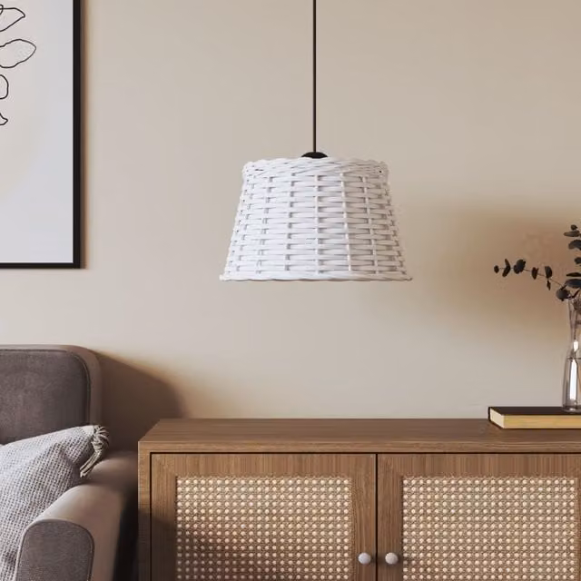 Berkfield Home White Wicker Ceiling Lamp Shade, W/D/H: 38 x 38 x 23 cm