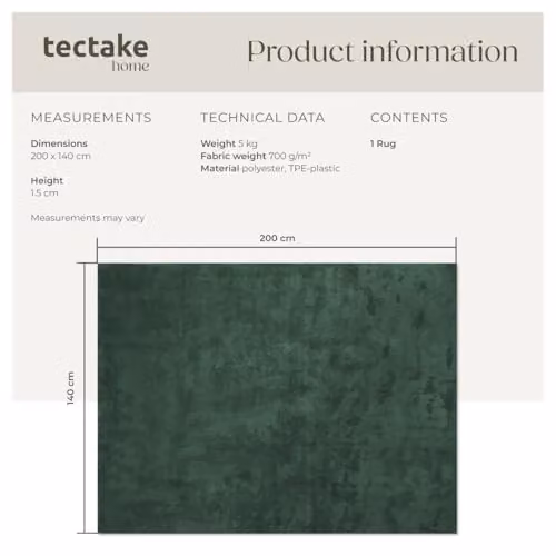 tectake Fluffy Green Rectangular Rug with Non-Slip Underside, W/D: 140 x 200 cm – 2