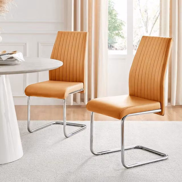 FurnitureboxUK Lorenzo Faux Leather Dining Chairs with Chrome Legs, Set of 2, Mustard Yellow