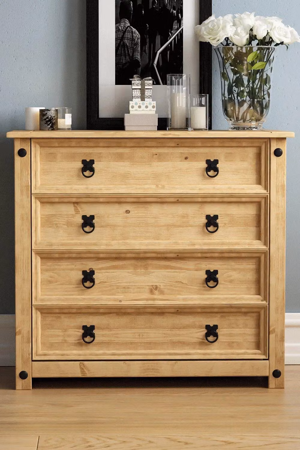 Vida Designs Corona Rustic 4 Drawer Chest in Brown and Black – 3