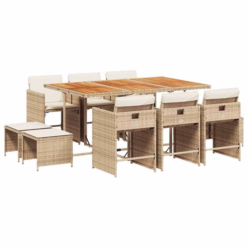 Berkfield Home 11 Piece Modern Garden Dining Set with Beige Poly Rattan and Acacia Wood – 2