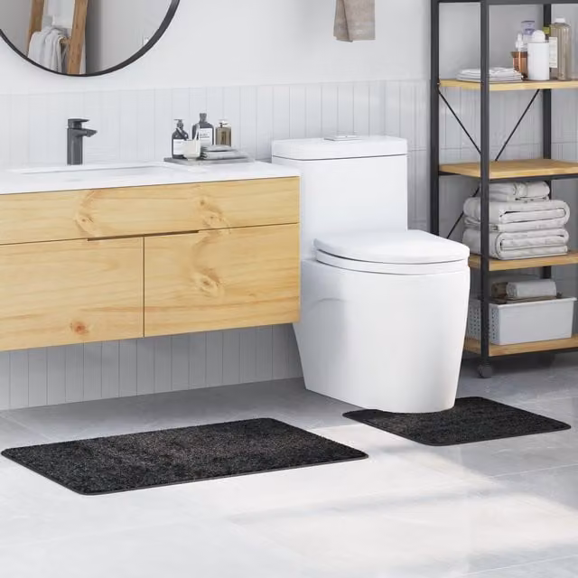 Berkfield Home 2 Piece Non-Slip Microfibre Bath Mat Set in Dark Grey
