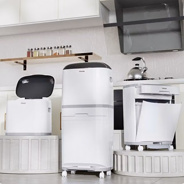 Livingandhome 3-Tier Pedal Trash Bin with Removable Inner Bucket, White, 42l