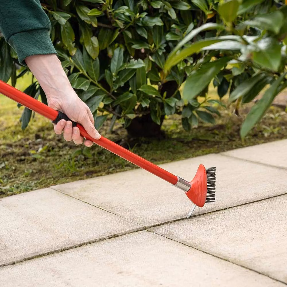 FLAVORA 2 in 1 Red Patio Wire Brush with Telescopic Handle and Scraper – 3