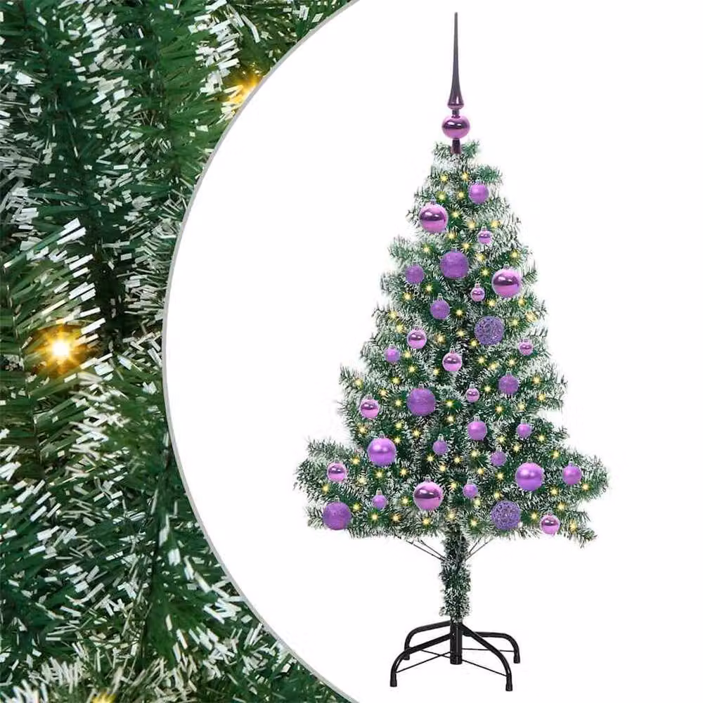 Berkfield Home Snow Flocked Artificial Christmas Tree with LED Lights, Green, Height: 120 cm – 2