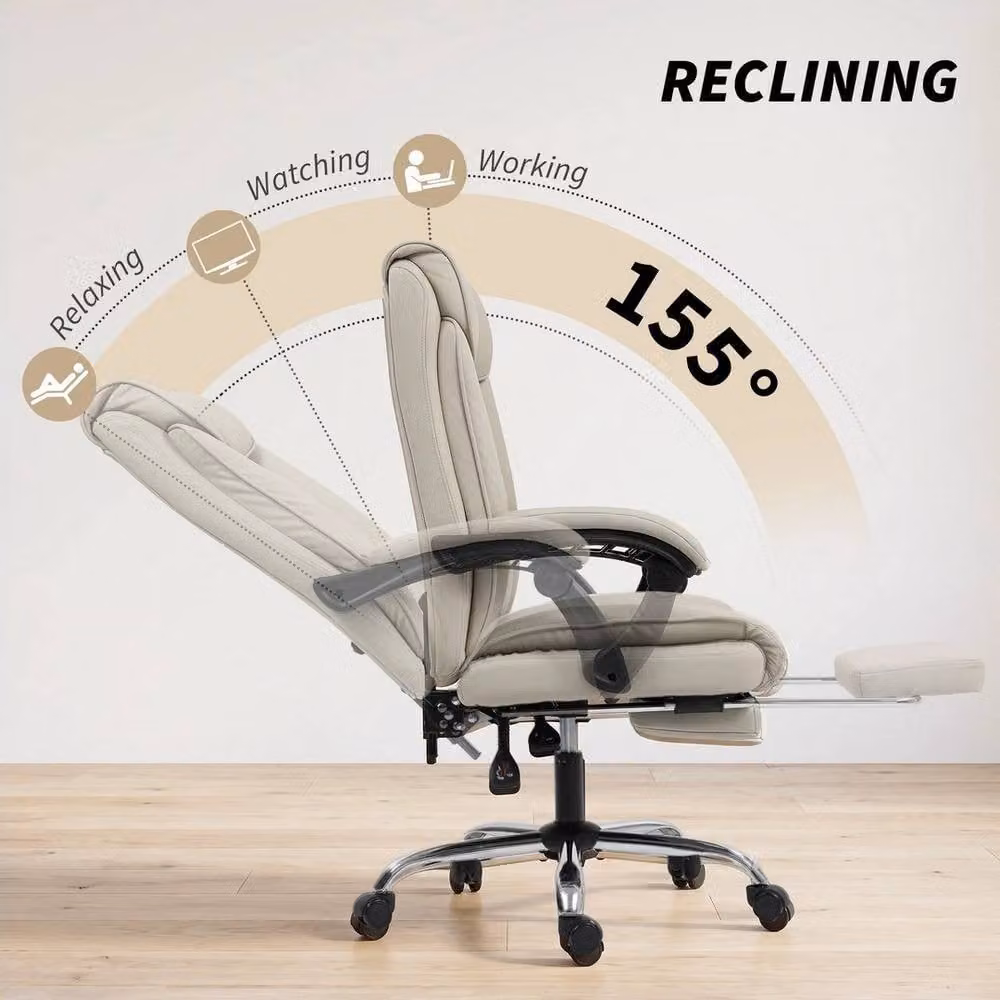 KORVIXA Beige Executive Office Chair with Footrest, Headrest and Armrests – 2