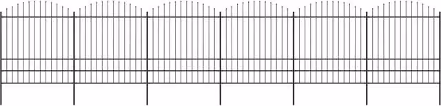 Berkfield Black Steel Spear Top Garden Fence, H: 175 cm, W: 10.2 m