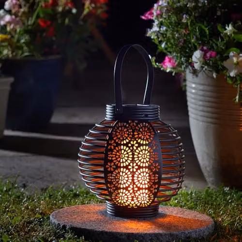 mysmartbuy Ferrara Solar Powered Lantern in Black with Decorative Cut-Out Design, W/D/H: 20 x 20 x 20 cm