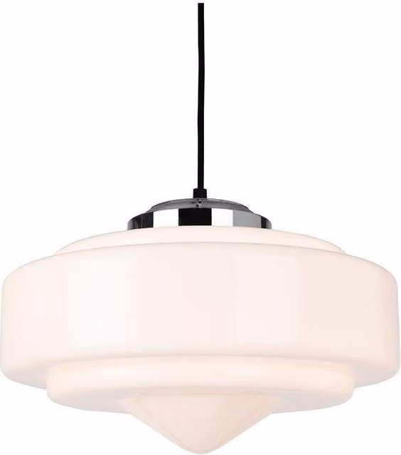 Netlighting Art Deco Cylinder Pendant Light in Chrome with White Opal Glass and Grey Accents