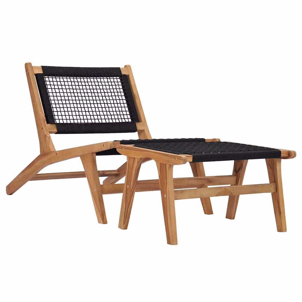 Berkfield Home Sun Lounger with Footrest in Brown Solid Teak Wood and Rope – 2