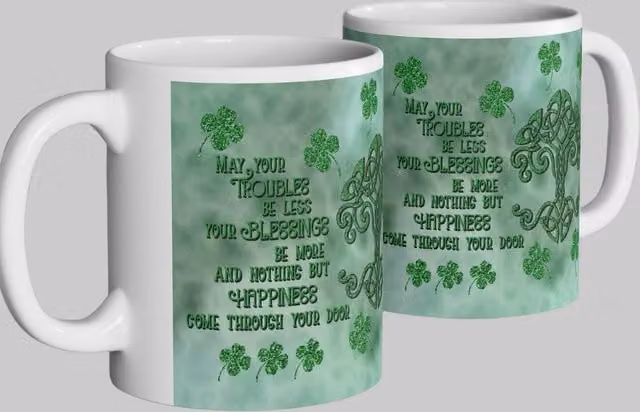 Simply Stunning Mugs Celtic Blessing Handcrafted Mug in White and Green