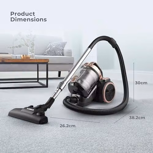 Tower T102004BLGPET RXP10PET Multi-Cyclonic Bagless Cylinder Vacuum Cleaner with Pet Attachment, 800W, 1.5L, Blush Gold – 6
