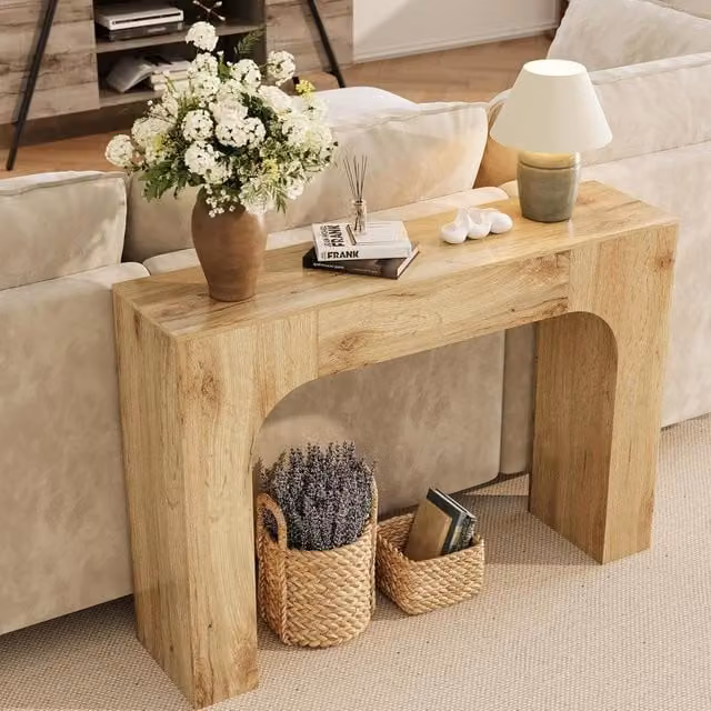 London Boutique Modern Rectangular Wooden Console Table in Light Oak