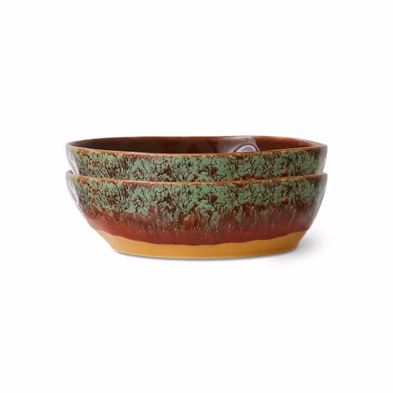 HKLIVING Cove 70s Ceramic Pasta Bowl Set of 2, Multicolour
