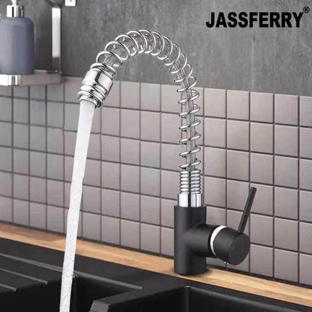 JASSFERRY Kitchen Mixer Tap with Spring Swivel Spout in Chrome Silver – 1