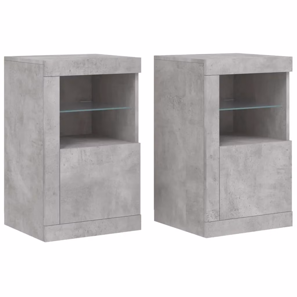 Berkfield Home Set of 2 Modern Side Cabinets in Concrete Grey with Integrated LED Lighting and Glass Details – 1