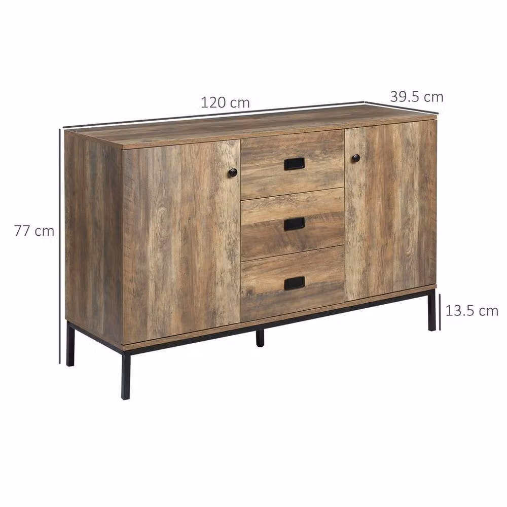 FLAVORA Modern Sideboard and Storage Cabinet in Distressed Brown Walnut with Black Accents – 2