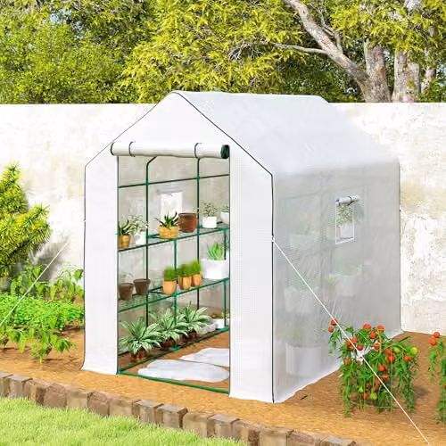 Outsunny White Walk-in Greenhouse with 3 Tier Shelving, W/D/H: 140 x 213 x 190 cm – 4