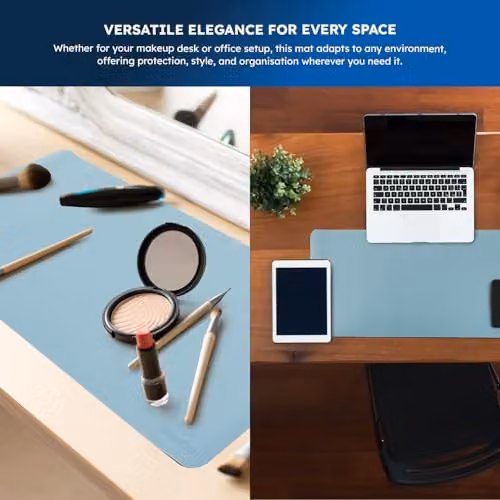 Desiretech Reversible PU Leather Desk Mat, Waterproof, Blue and Silver, W: 80 cm x D: 40 cm – 7