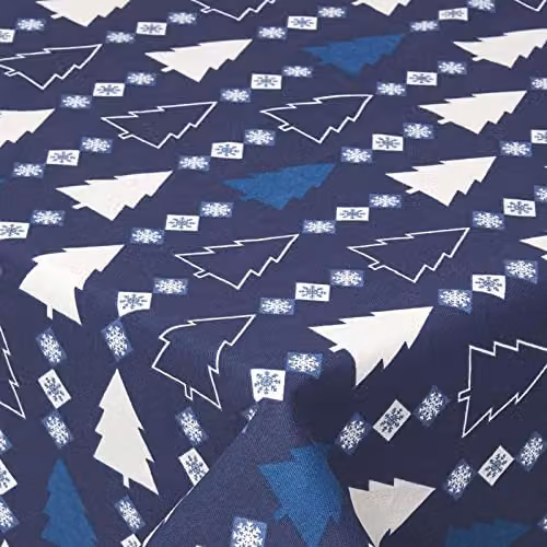 Homescapes Rectangular Cotton Christmas Tablecloth in Blue, White and Silver, W: 137 cm, L: 229 cm – 3