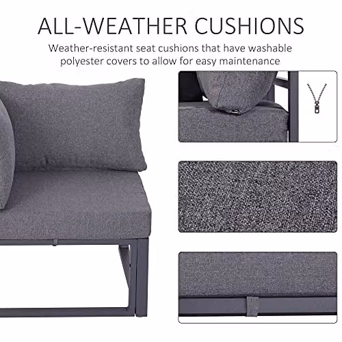Outsunny 6 Piece L-Shape Outdoor Sectional Sofa Set with Coffee Table in Grey – 3