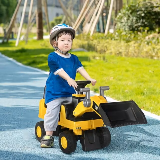 HOMCOM CAT Licensed Kids Construction Ride-On Digger Excavator, Yellow