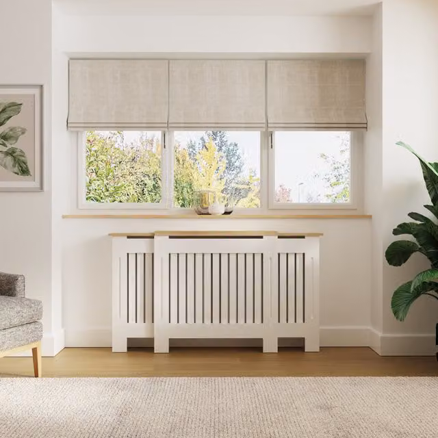 GFW Longslow Modern Adjustable Radiator Cover in Matt White or Grey, W/D/H: 143.0 x 80.7 x 80.7 cm