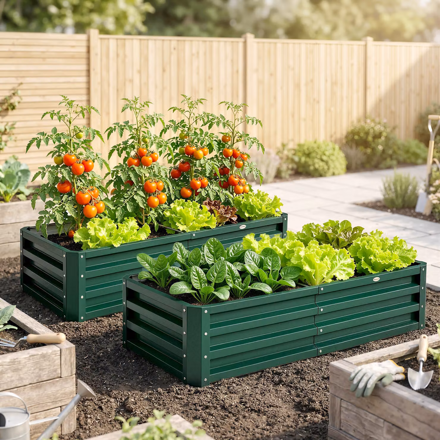 Outsunny Set of 2 Galvanised Steel Raised Garden Beds for Herbs and Vegetables, Green, W: 60 cm, D: 60 cm, H: 30.5 cm – 2