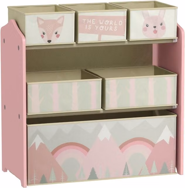ZONEKIZ Childrens Toy Storage Unit with 6 Fabric Bins, Pink, W/D/H: 63 x 30 x 66 cm – 4