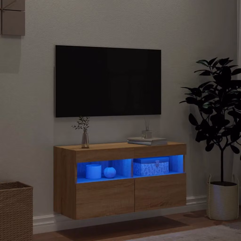 Berkfield Home Modern Wall Mounted TV Cabinet with Integrated LED Lights in Sonoma Oak Brown, W/D/H: 80 x 40 x 40 cm – 3
