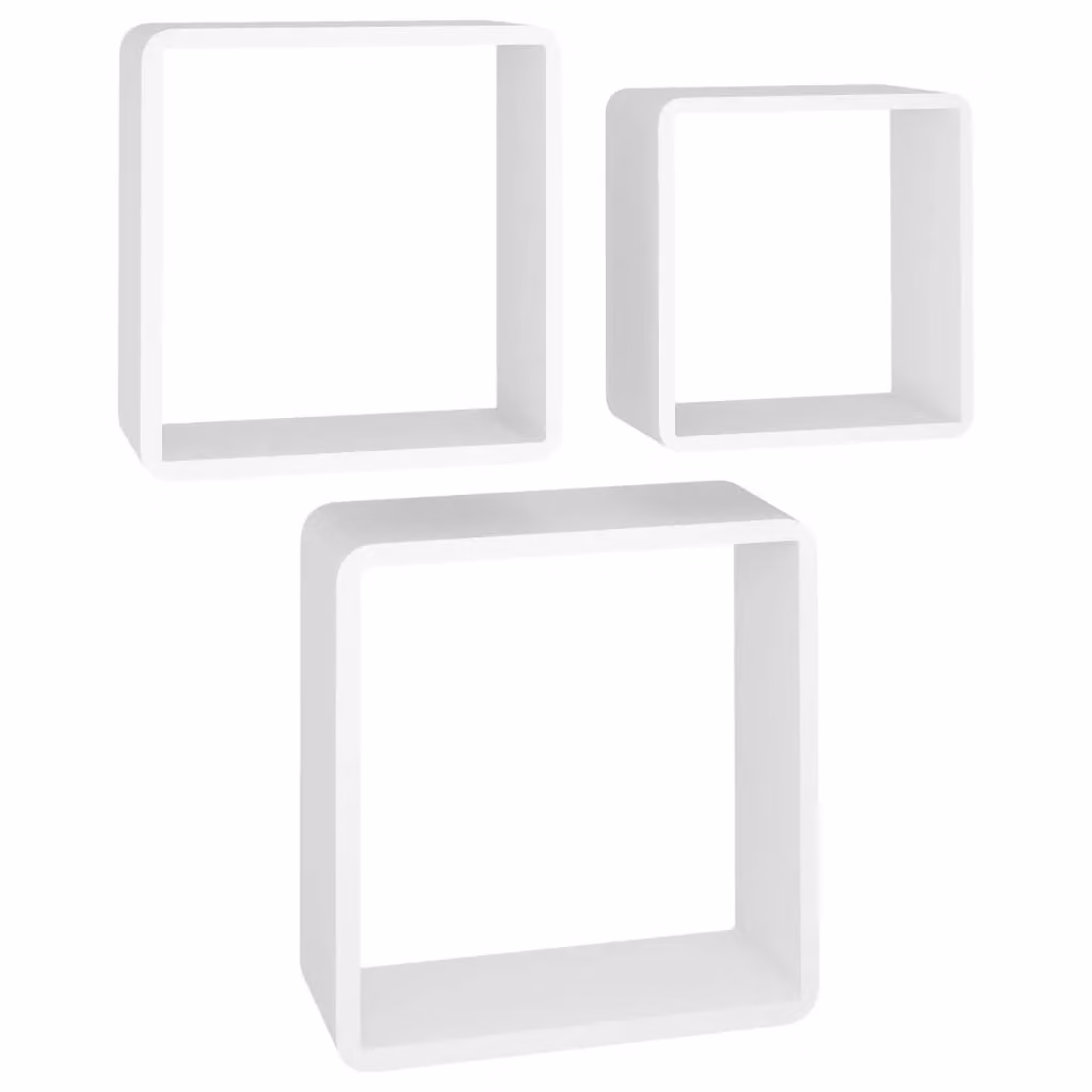 Berkfield Home Wall Mounted Corner Cube Shelves, 3 Piece Set in White MDF – 2