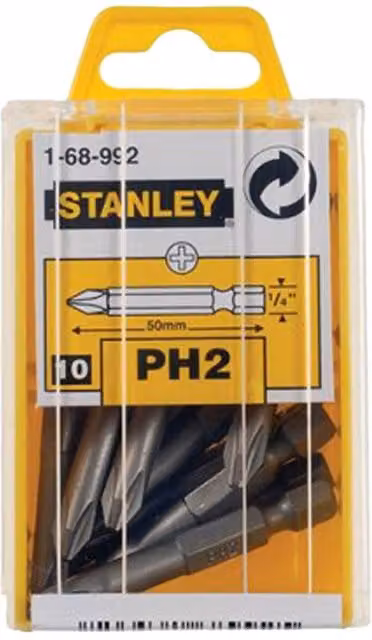 Stanley PH2 Stainless Steel Screwdriver Bit, Silver, Pack of 10 – 1