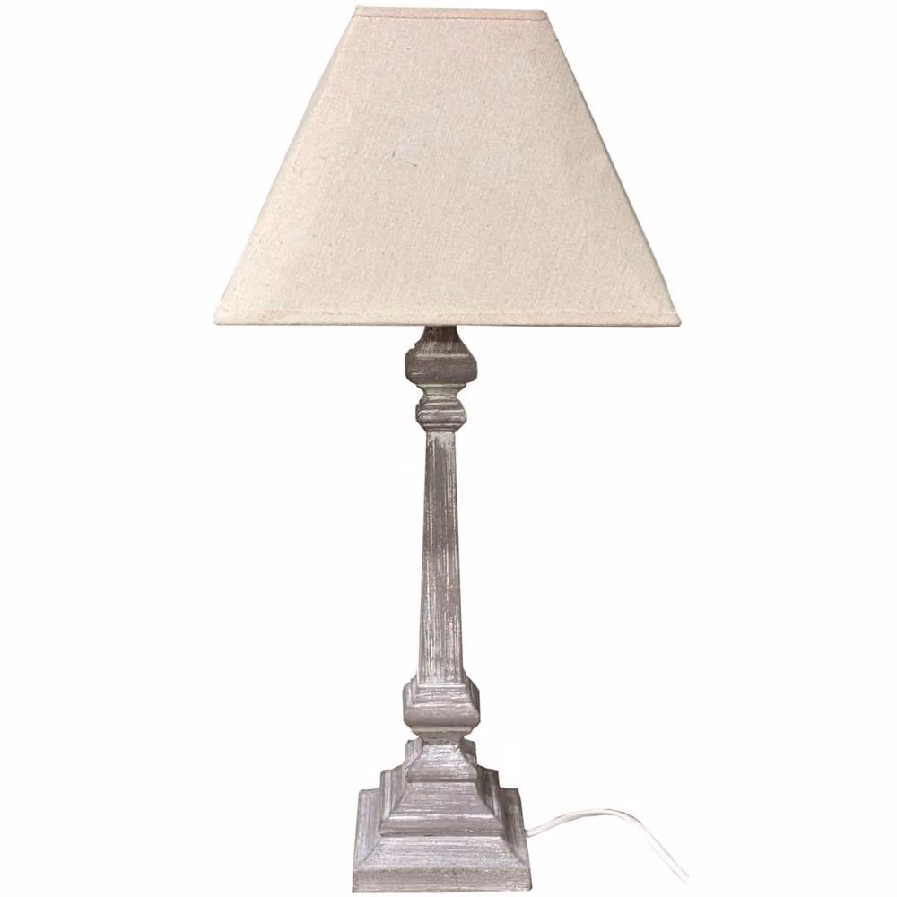 Wyld Haus Stonebloom Slim Table Lamp in Grey Wash with Beige Natural Linen Shade – 2